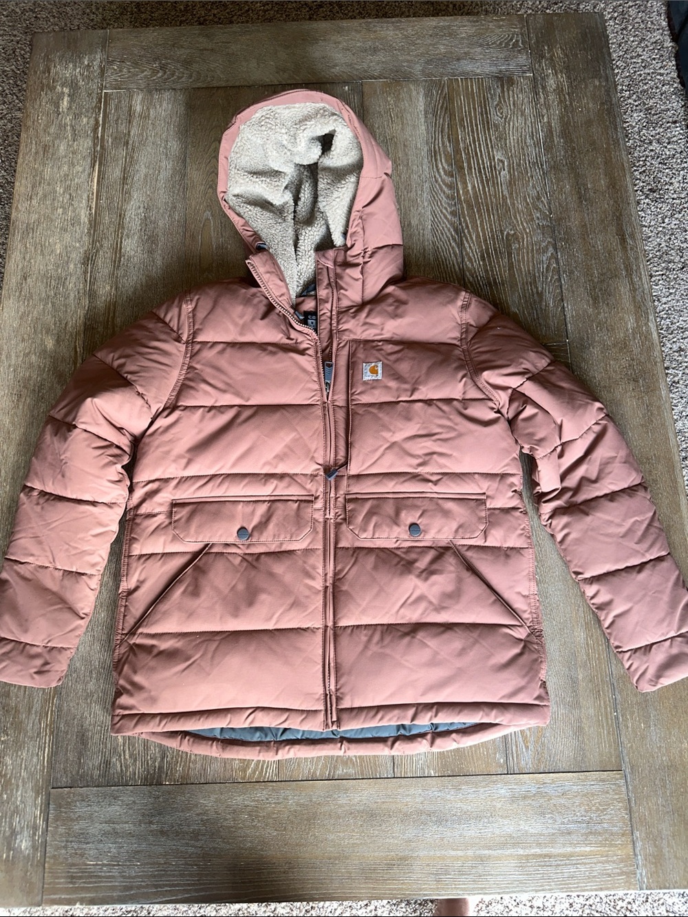 Carhartt Rain Defender Insulated Jacket Women’s Medium Nutmeg Sherpa Hood